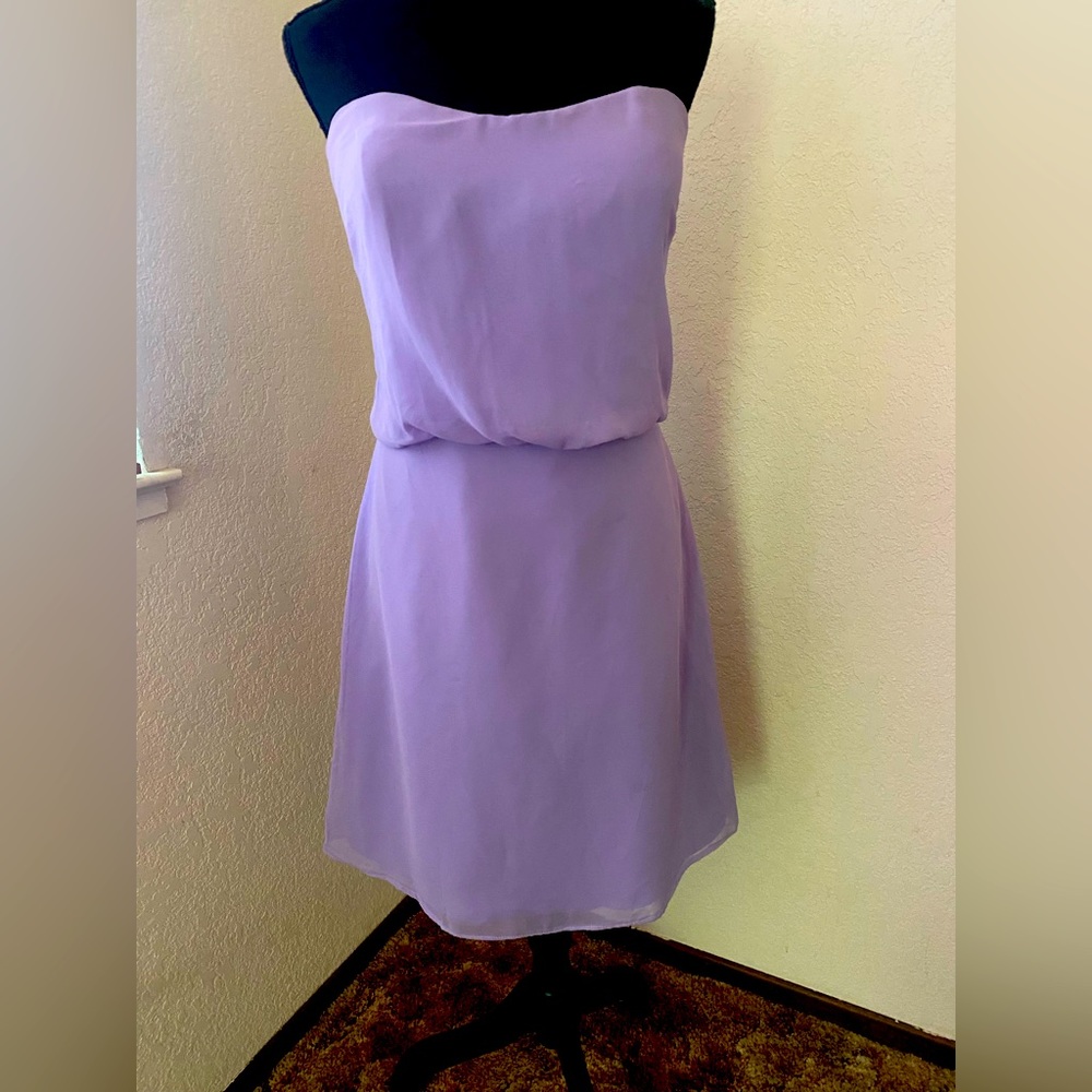After Six knee length periwinkle bridesmaid dress